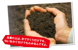 良質の土は、手ですくうだけでも、匂いかぐだけでもわかるんですよ。