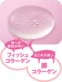 体への吸収が早いフィッシュコラーゲンとなじみが良い豚コラーゲンを使用