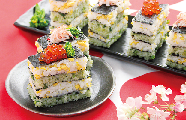 ほんのり淡い春の味!菜の花と卵の重ね寿司