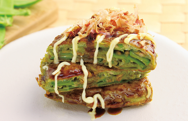 絹さやのお好み焼き風卵焼き