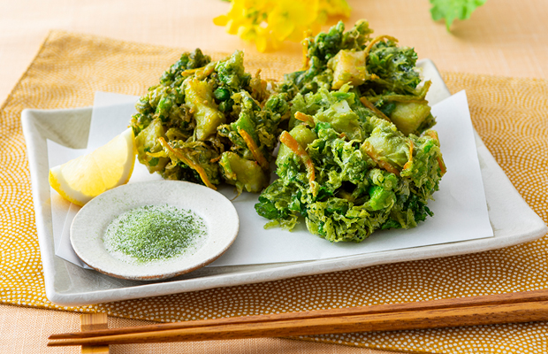 菜の花とホタテのグリーンかき揚げ