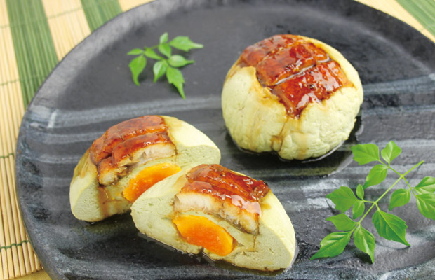 青汁 in うな玉豆腐の茶巾蒸し