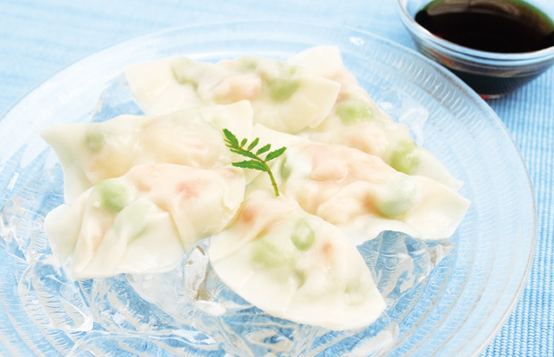 青汁 in 海老と枝豆の冷やしワンタン