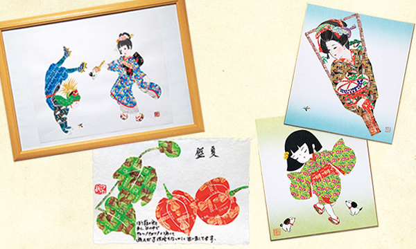 切手貼り絵の作品